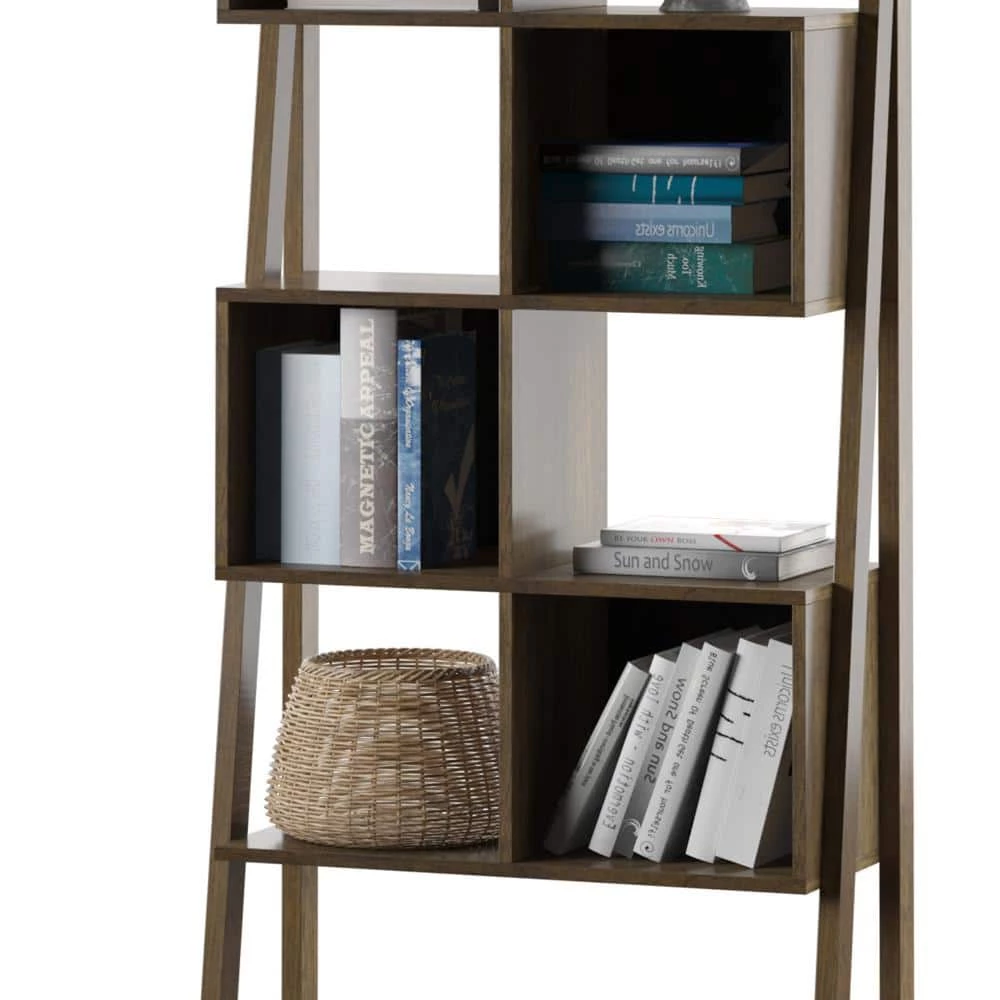 72 in. Brown Wood 1-Shelf Leaning Bookcase with Open Storage by Twin Star Home 5 72 in. Brown Wood 1-Shelf Leaning Bookcase with Open Storage by Twin Star Home - Image 5