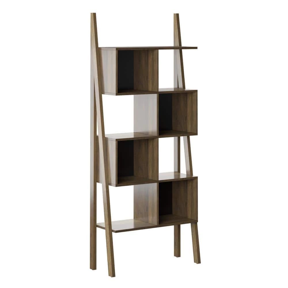 72 in. Brown Wood 1-Shelf Leaning Bookcase with Open Storage by Twin Star Home 1 72 in. Brown Wood 1-Shelf Leaning Bookcase with Open Storage by Twin Star Home