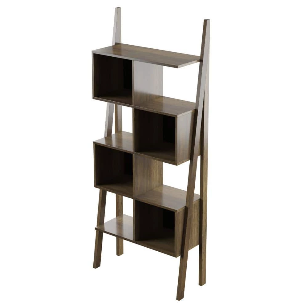 72 in. Brown Wood 1-Shelf Leaning Bookcase with Open Storage by Twin Star Home 2 72 in. Brown Wood 1-Shelf Leaning Bookcase with Open Storage by Twin Star Home - Image 2