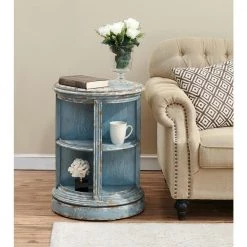 Blue and Tan Swivel Accent Table by COAST TO COAST -Twin Star Home Sales Store burton aged blue tan coast to coast end side tables 40209 31 1000