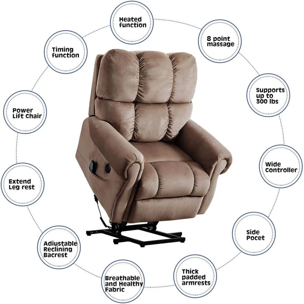 Camel Velvet Luxury Lift Heated Massage Recliner by KINWELL 2 Camel Velvet Luxury Lift Heated Massage Recliner by KINWELL - Image 2