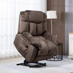 Chocolate Power Lift Microfiber Fabric Recliner Chair for Elderly with Overstuffed Design by KINWELL