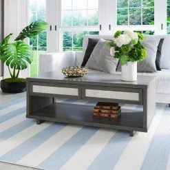 23.38 in. Crete Oak Rectangle MDF Coffee Table with Drawers by Twin Star Home -Twin Star Home Sales Store crete oak twin star home coffee tables ct7030 po140 1f 1000