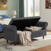 Dark Gray Linen Storage Rectangular Footstool Tufted Ottoman by KINWELL