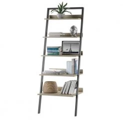 80 in. Autumn Driftwood Wood 5 -Shelf Leaning Bookcase Open Back by Twin Star Home -Twin Star Home Sales Store driftwood twin star home bookcases bookshelves bk490 tpd04 44 1000