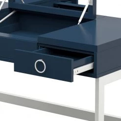 Fontana Blue Makeup Vanity with Hideaway Mirror 30.75 in. H x 47.38 in. W x 23.38 in. D by Twin Star Home -Twin Star Home Sales Store fontana blue twin star home makeup vanities vtm6999 pp02 1f 1000