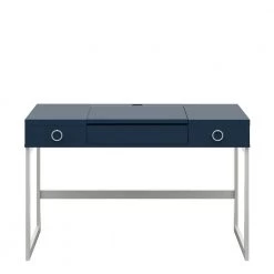 Fontana Blue Makeup Vanity with Hideaway Mirror 30.75 in. H x 47.38 in. W x 23.38 in. D by Twin Star Home