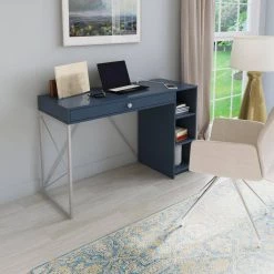 47.38 in. Fontana Blue Writing Desk with USB Charging Ports by Twin Star Home -Twin Star Home Sales Store fontana blue twin star home writing desks odp6967 pp02 1f 1000