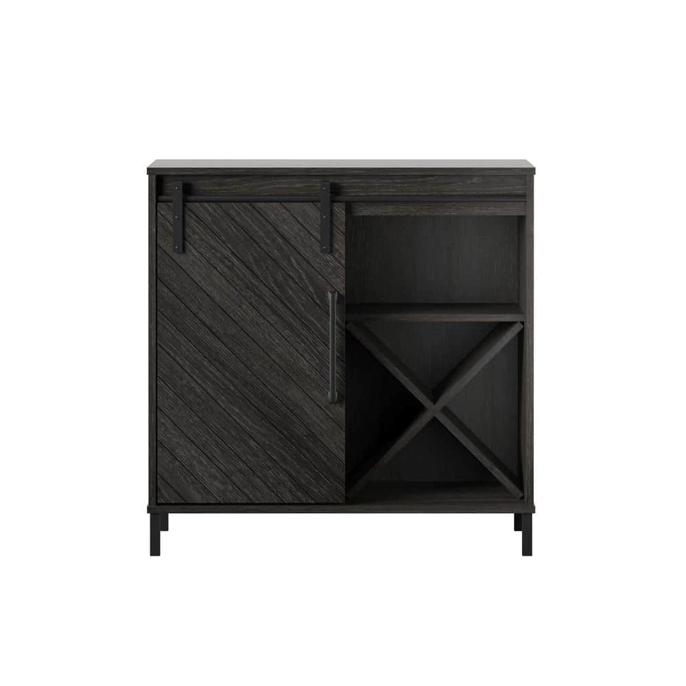 31.5 in. Fullerton Oak Accent Cabinet with Sliding Door and Wine Storage by Twin Star Home 1 31.5 in. Fullerton Oak Accent Cabinet with Sliding Door and Wine Storage by Twin Star Home