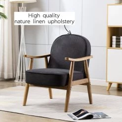 Grey Modern Upholstered Solid Wooden Lounge Chair Arm Chairs Accent With Cushion by KINWELL -Twin Star Home Sales Store gray kinwell accent chairs mla000684 grey 1f 1000