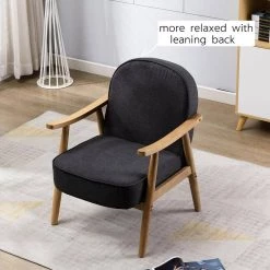 Grey Modern Upholstered Solid Wooden Lounge Chair Arm Chairs Accent With Cushion by KINWELL -Twin Star Home Sales Store gray kinwell accent chairs mla000684 grey 4f 1000