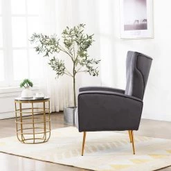 Gray Fabric Arm Chair Contemporary Accent Chair Dining Chair Tufted Back with Sturdy Metal Legs by KINWELL -Twin Star Home Sales Store gray kinwell accent chairs wfhfsn 131gy 1f 1000