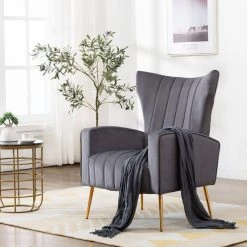 Gray Fabric Arm Chair Contemporary Accent Chair Dining Chair Tufted Back with Sturdy Metal Legs by KINWELL -Twin Star Home Sales Store gray kinwell accent chairs wfhfsn 131gy 31 1000