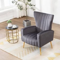 Gray Fabric Arm Chair Contemporary Accent Chair Dining Chair Tufted Back with Sturdy Metal Legs by KINWELL -Twin Star Home Sales Store gray kinwell accent chairs wfhfsn 131gy 4f 1000