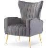 Gray Fabric Arm Chair Contemporary Accent Chair Dining Chair Tufted Back with Sturdy Metal Legs by KINWELL