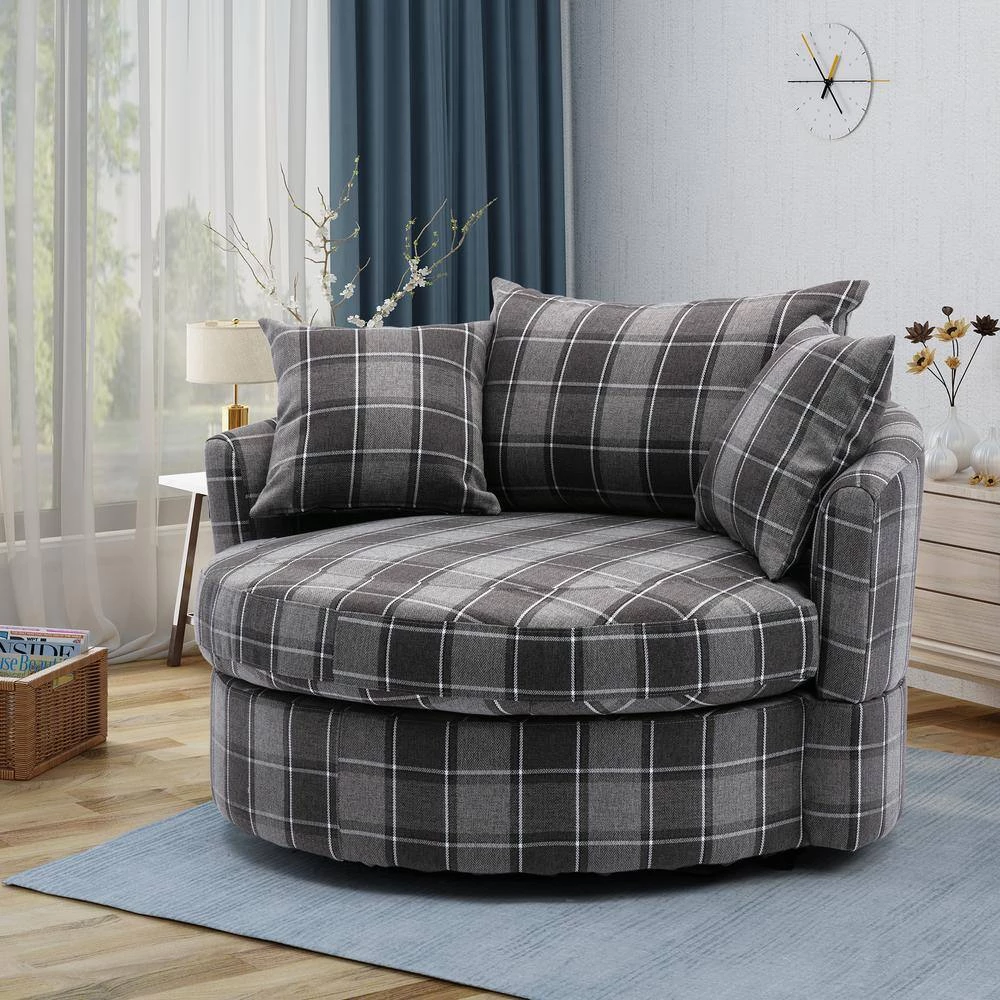 51.5 in. W Gray Upholstered Modern Leisure Swivel Barrel Chair by KINWELL 10 51.5 in. W Gray Upholstered Modern Leisure Swivel Barrel Chair by KINWELL - Image 10