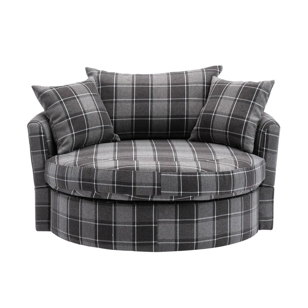 51.5 in. W Gray Upholstered Modern Leisure Swivel Barrel Chair by KINWELL 1 51.5 in. W Gray Upholstered Modern Leisure Swivel Barrel Chair by KINWELL