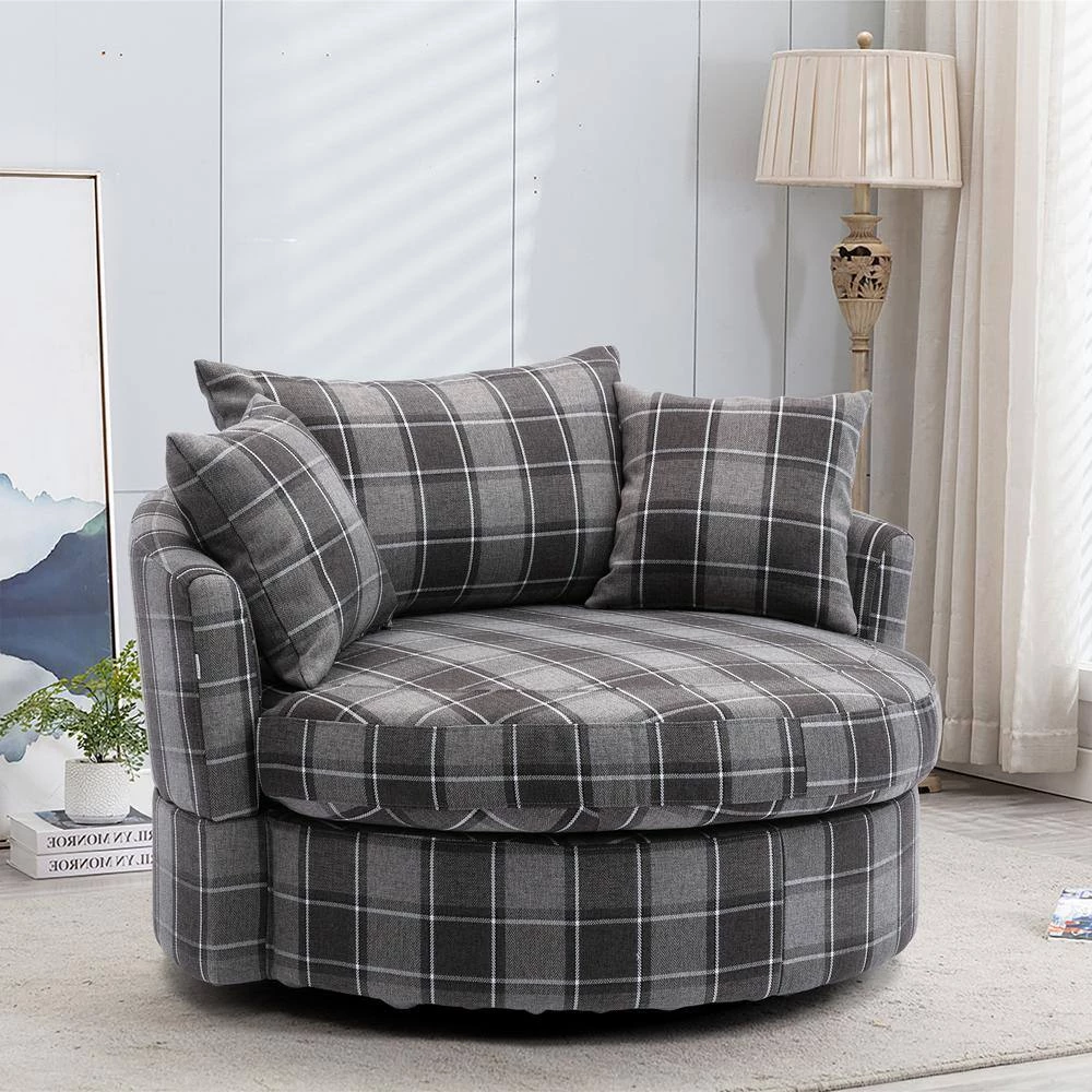51.5 in. W Gray Upholstered Modern Leisure Swivel Barrel Chair by KINWELL 2 51.5 in. W Gray Upholstered Modern Leisure Swivel Barrel Chair by KINWELL - Image 2