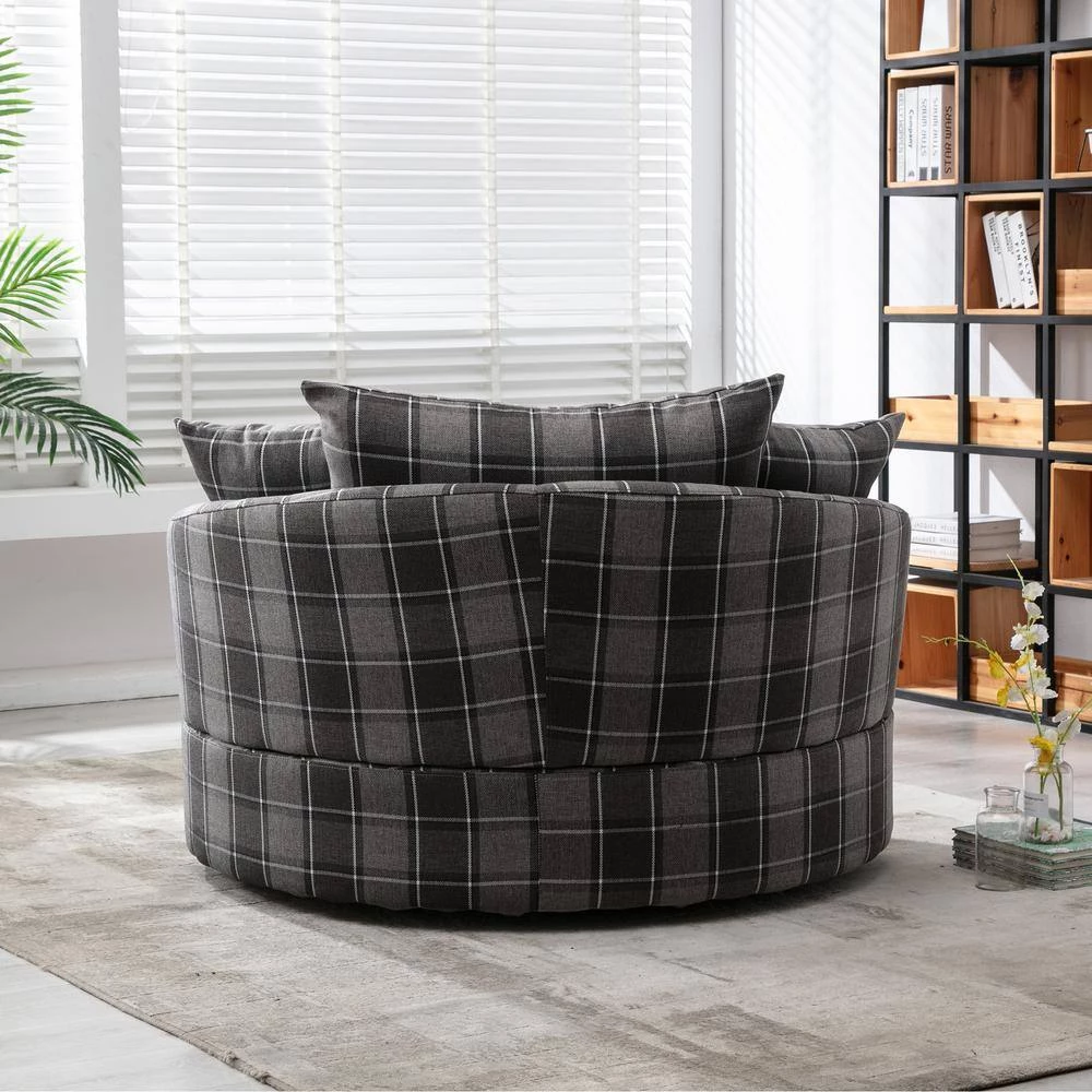 51.5 in. W Gray Upholstered Modern Leisure Swivel Barrel Chair by KINWELL 9 51.5 in. W Gray Upholstered Modern Leisure Swivel Barrel Chair by KINWELL - Image 9