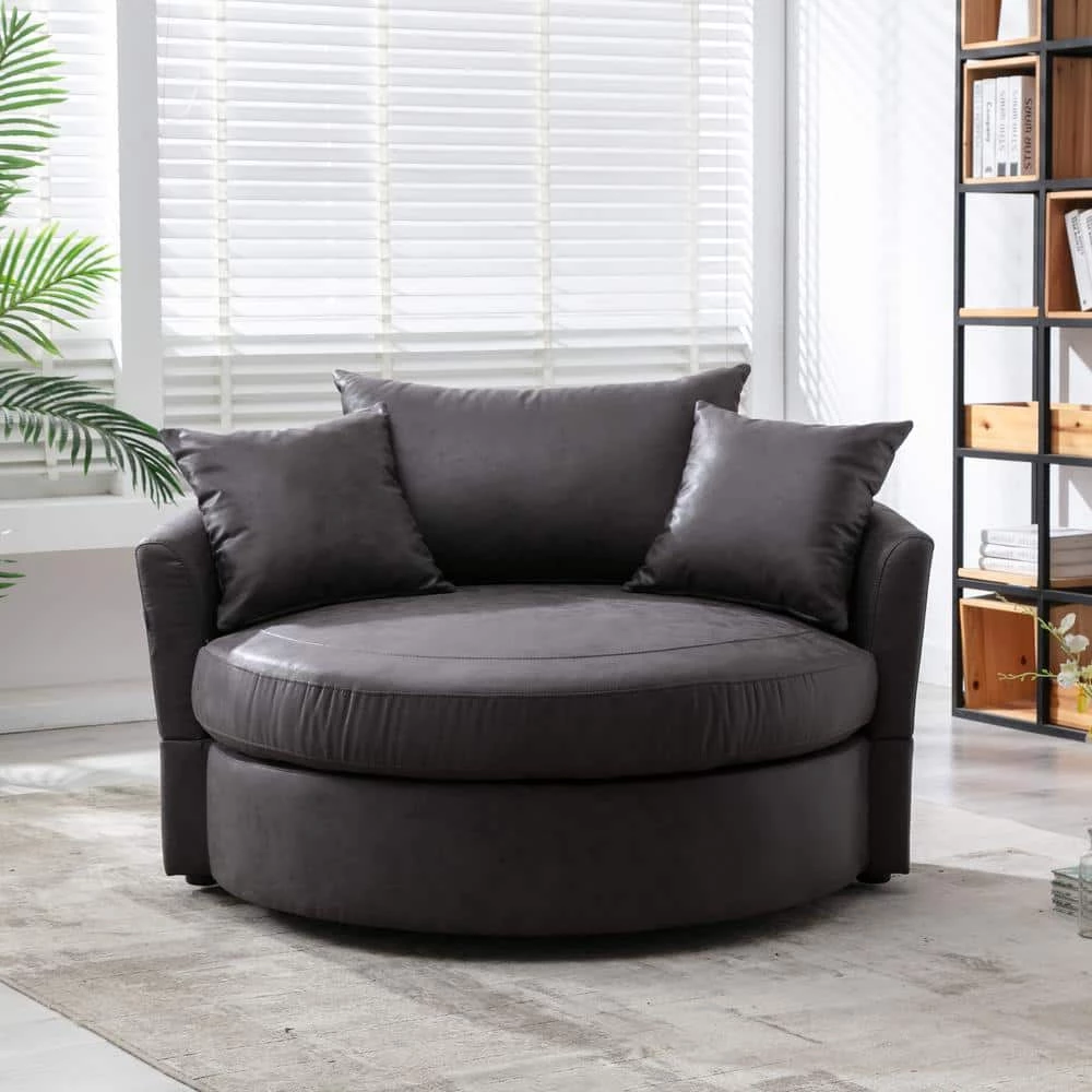 51.5 in. W Dark Gray Upholstered Modern Leisure Swivel Barrel Chair by KINWELL 8 51.5 in. W Dark Gray Upholstered Modern Leisure Swivel Barrel Chair by KINWELL - Image 8