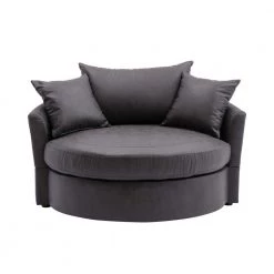 51.5 in. W Dark Gray Upholstered Modern Leisure Swivel Barrel Chair by KINWELL