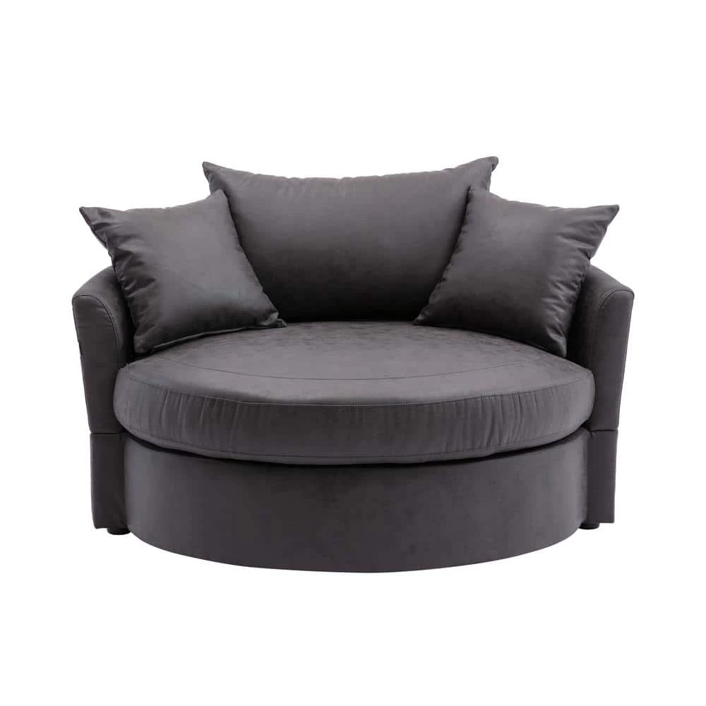 51.5 in. W Dark Gray Upholstered Modern Leisure Swivel Barrel Chair by KINWELL 1 51.5 in. W Dark Gray Upholstered Modern Leisure Swivel Barrel Chair by KINWELL