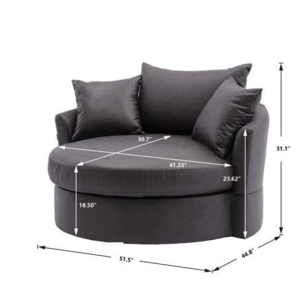 51.5 in. W Dark Gray Upholstered Modern Leisure Swivel Barrel Chair by KINWELL 3 51.5 in. W Dark Gray Upholstered Modern Leisure Swivel Barrel Chair by KINWELL - Image 3