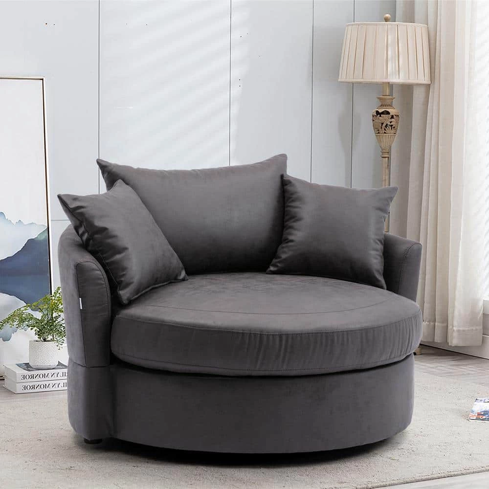 51.5 in. W Dark Gray Upholstered Modern Leisure Swivel Barrel Chair by KINWELL 2 51.5 in. W Dark Gray Upholstered Modern Leisure Swivel Barrel Chair by KINWELL - Image 2