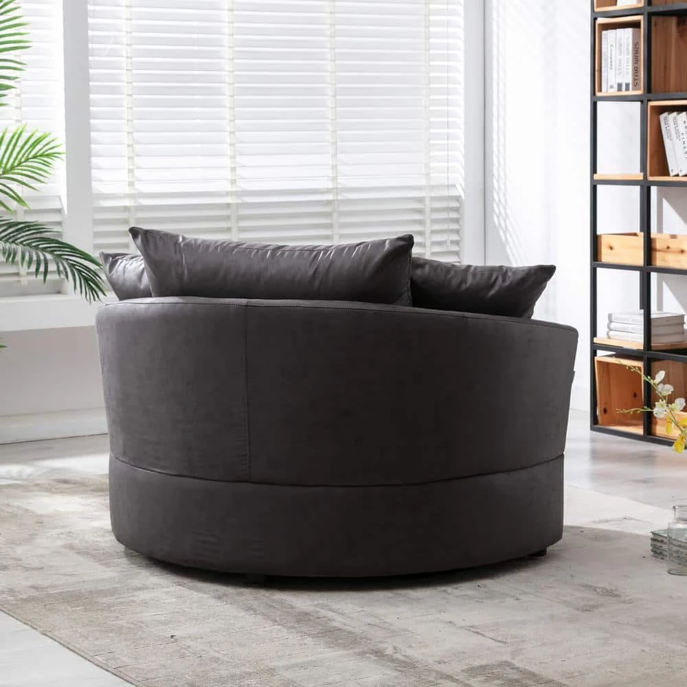 51.5 in. W Dark Gray Upholstered Modern Leisure Swivel Barrel Chair by KINWELL 7 51.5 in. W Dark Gray Upholstered Modern Leisure Swivel Barrel Chair by KINWELL - Image 7