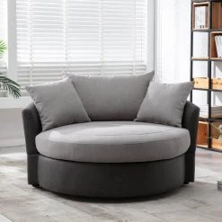 51.5 in. W Gray Upholstered Modern Leisure Swivel Barrel Chair by KINWELL -Twin Star Home Sales Store gray kinwell accent chairs wfhfsn 858gymx 31 1000