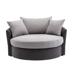 51.5 in. W Gray Upholstered Modern Leisure Swivel Barrel Chair by KINWELL