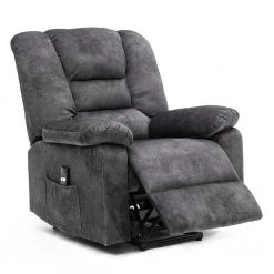 Gray Soft Microfiber Power Electric Lift Recliner with Storage for Elderly by KINWELL