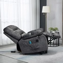 Gray Chenille Fabric Power Electric Lift Vibration Massage Heating Overstuffed Breathable Recliner with Side Pocket by KINWELL -Twin Star Home Sales Store gray kinwell recliners xq547s00011 1d 1000