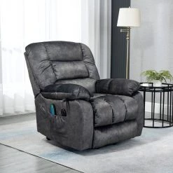 Gray Chenille Fabric Power Electric Lift Vibration Massage Heating Overstuffed Breathable Recliner with Side Pocket by KINWELL -Twin Star Home Sales Store gray kinwell recliners xq547s00011 31 1000