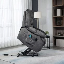 Gray Chenille Fabric Power Electric Lift Vibration Massage Heating Overstuffed Breathable Recliner with Side Pocket by KINWELL -Twin Star Home Sales Store gray kinwell recliners xq547s00011 44 1000