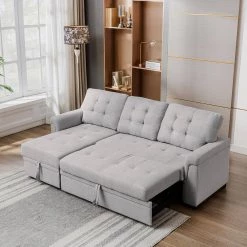 Nathalia 86 in. Wide 1-Piece Linen Reversible Sleeper Sectional Sofa in Gray by KINWELL -Twin Star Home Sales Store gray kinwell sectional sofas mhx01gy 44 1000