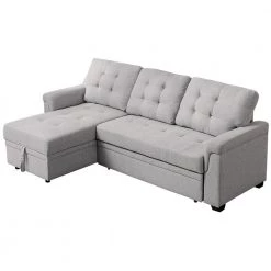 Nathalia 86 in. Wide 1-Piece Linen Reversible Sleeper Sectional Sofa in Gray by KINWELL