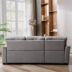Nathalia 86 in. Wide 1-Piece Linen Reversible Sleeper Sectional Sofa in Gray by KINWELL -Twin Star Home Sales Store gray kinwell sectional sofas mhx01gy 66 1000