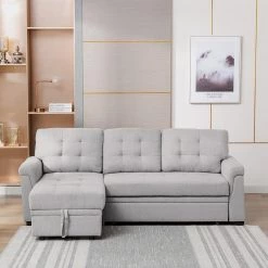 Nathalia 86 in. Wide 1-Piece Linen Reversible Sleeper Sectional Sofa in Gray by KINWELL -Twin Star Home Sales Store gray kinwell sectional sofas mhx01gy c3 1000