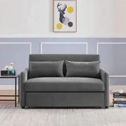 57.1 in. Gray Multifunctional Full-Size Soft Velvet Sofa Bed Reversible Sleeper with 2-Pillows by KINWELL -Twin Star Home Sales Store gray kinwell sofa beds hx308s00052 31 1000