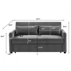 57.1 in. Gray Multifunctional Full-Size Soft Velvet Sofa Bed Reversible Sleeper with 2-Pillows by KINWELL -Twin Star Home Sales Store gray kinwell sofa beds hx308s00052 40 1000