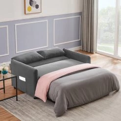 57.1 in. Gray Multifunctional Full-Size Soft Velvet Sofa Bed Reversible Sleeper with 2-Pillows by KINWELL
