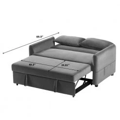 57.1 in. Gray Multifunctional Full-Size Soft Velvet Sofa Bed Reversible Sleeper with 2-Pillows by KINWELL -Twin Star Home Sales Store gray kinwell sofa beds hx308s00052 a0 1000