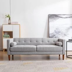 73.2 in. W Square Arm Polyester Tufted 3-Seater Chesterfield Straight Sofa with Throw Pillows in Gray by KINWELL -Twin Star Home Sales Store gray kinwell sofas couches hx2048gy 31 1000