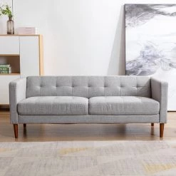 73.2 in. W Square Arm Polyester Tufted 3-Seater Chesterfield Straight Sofa with Throw Pillows in Gray by KINWELL -Twin Star Home Sales Store gray kinwell sofas couches hx2048gy c3 1000