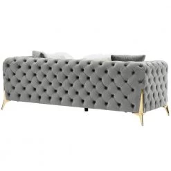 85.4 in. W Modern Square Arm Chesterfield Tufted Upholstered Velvet Fabric 3 Seater Straight Sofa with Metal Leg in Gray by KINWELL -Twin Star Home Sales Store gray kinwell sofas couches hx8111 03gy 66 1000