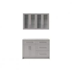 Home Bar Gray Cabinet Set with Granite Countertop and Glass Doors (5-Piece) by NewAge Products