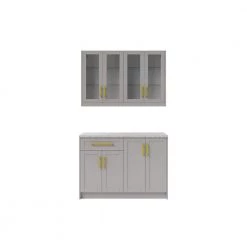 Gray Home Bar Cabinet Set with Contemporary Brushed Brass Handles (5-Pieces) by NewAge Products