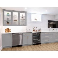 5-Piece Gray Home Bar Cabinet Set with Contemporary Brushed Brass Handles by NewAge Products -Twin Star Home Sales Store gray newage products bar cabinets 86394 40 1000