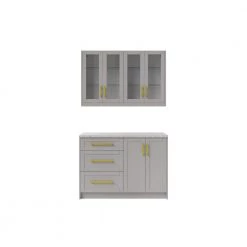 5-Piece Gray Home Bar Cabinet Set with Contemporary Brushed Brass Handles by NewAge Products